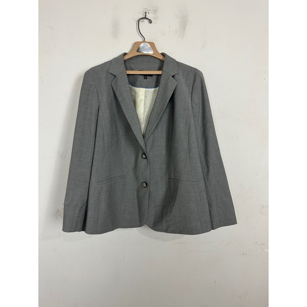 Talbots Woman Petites Grey Wool Blend Two Button Blazer Jacket 20WP Polka Dot